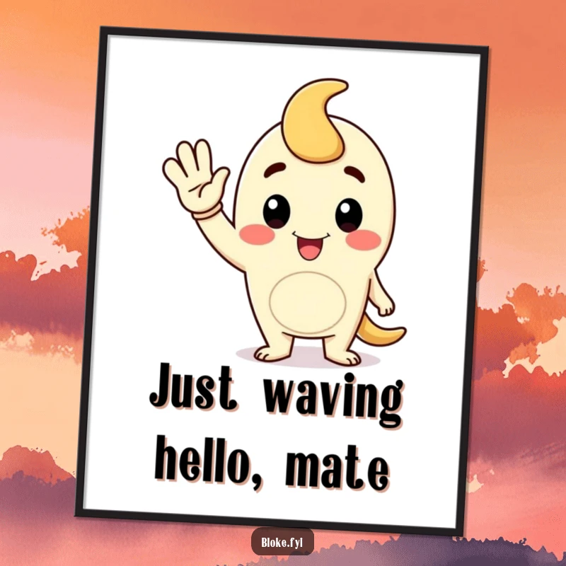 Funny Free Printable Wall Art: A cartoon fellow character waves hello with a cheerful and jaunty gesture.