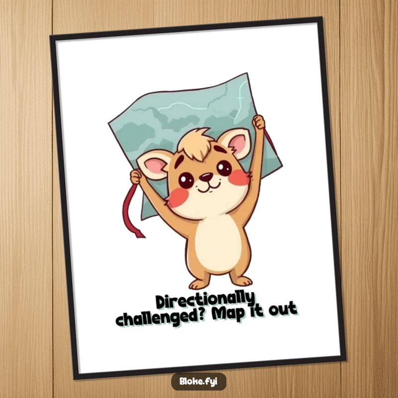 Funny Free Printable Wall Art: Bloke animal looking utterly baffled at an upside-down map, adding quirky humor to your space.