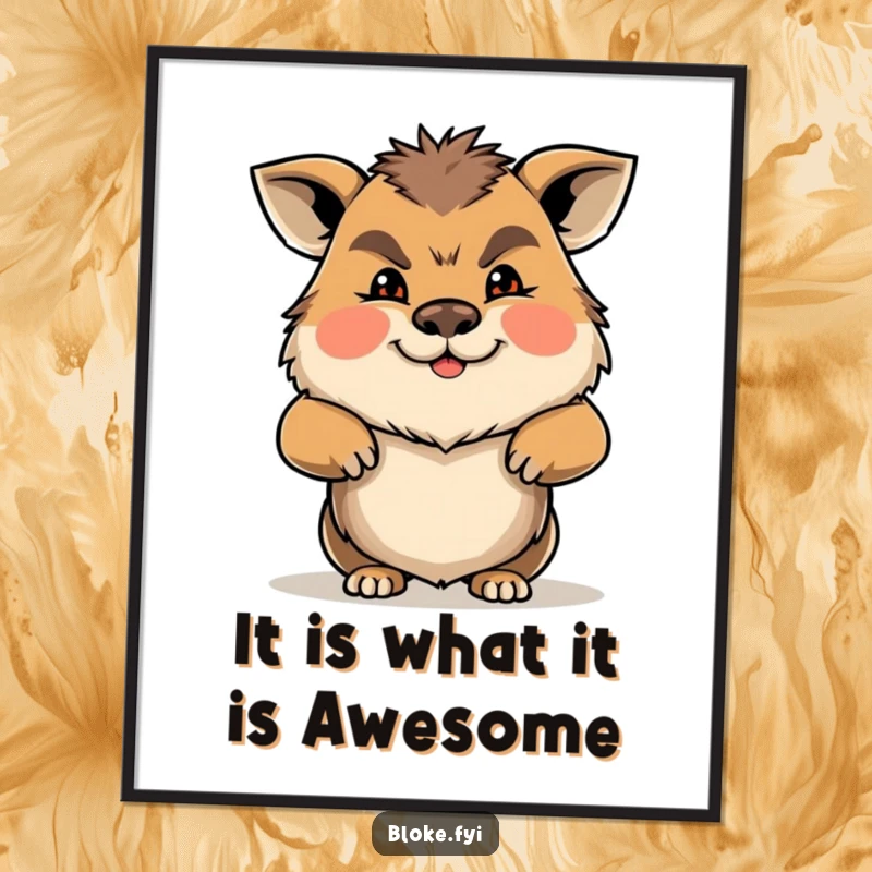 Funny Free Printable Wall Art: An animal with a gruff yet friendly expression shrugs its shoulders, perfect for a witty space.