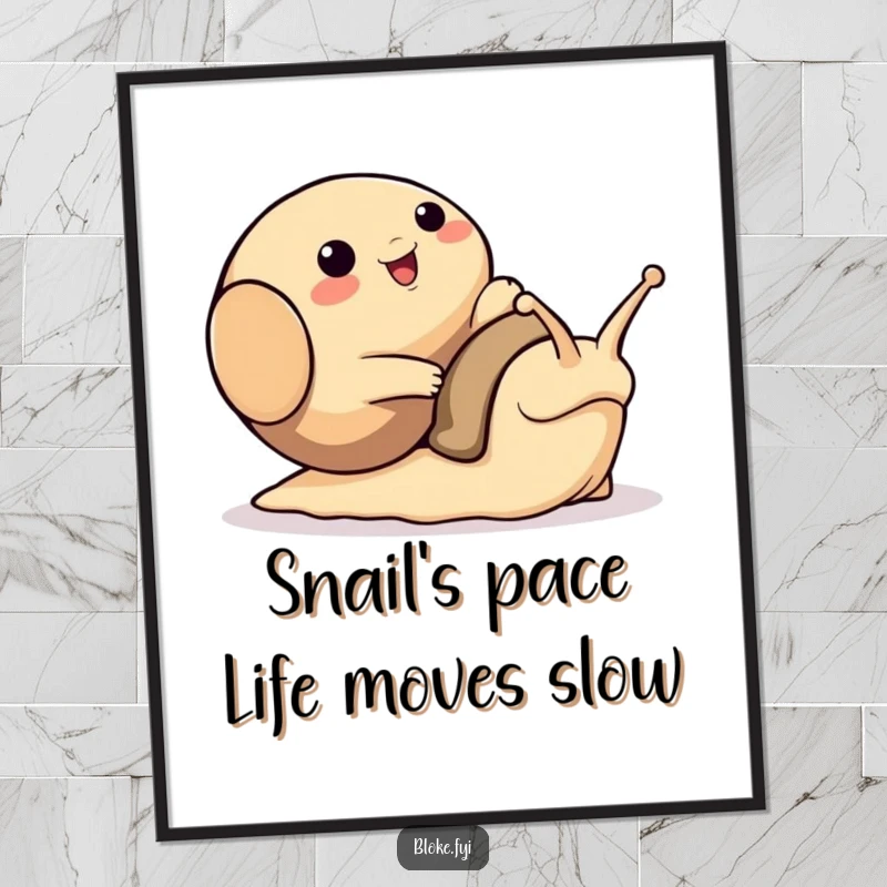Funny Free Printable Wall Art: Bloke animal comically tripping over a very large, smiling snail, bringing slapstick to your wall.