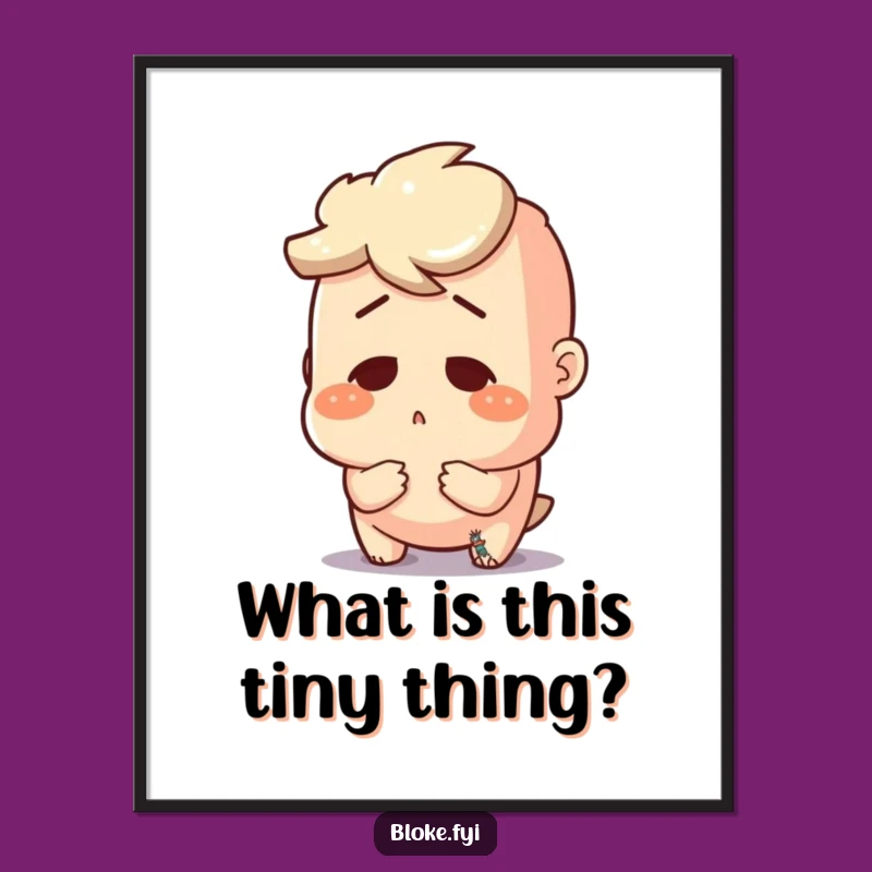 Funny Free Printable Wall Art: Surprised Bloke & Tiny Object, Humorous Downloadable