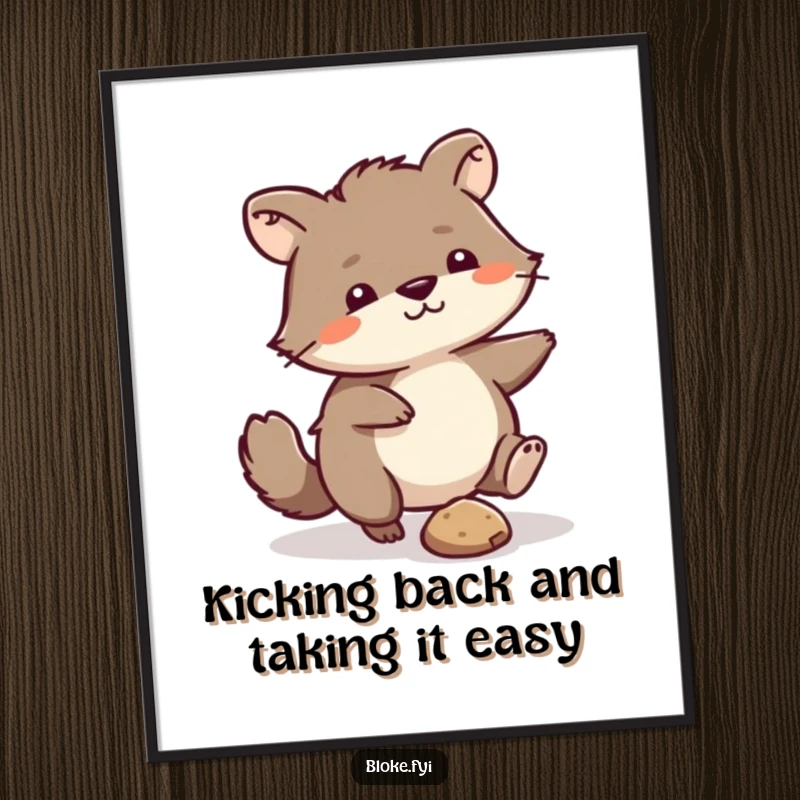 Funny Free Printable Wall Art: Scruffy animal caught in the act of kicking a small pebble, adding a playful, unexpected touch. Downloadable.