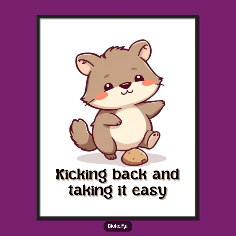 Funny Free Printable Wall Art: Scruffy Animal Kicking Pebble, Downloadable Quirky Humor Decor