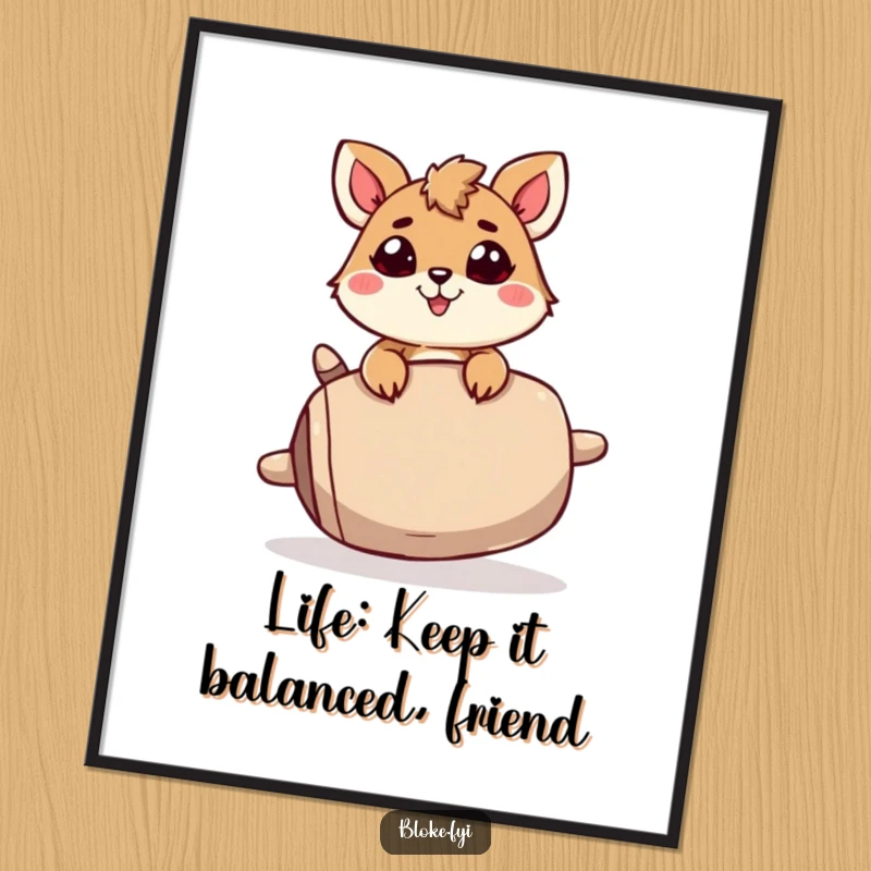 Funny Free Printable Wall Art: A cheerful animal with a serious expression balances a comically large, wobbly object, creating visual humor.