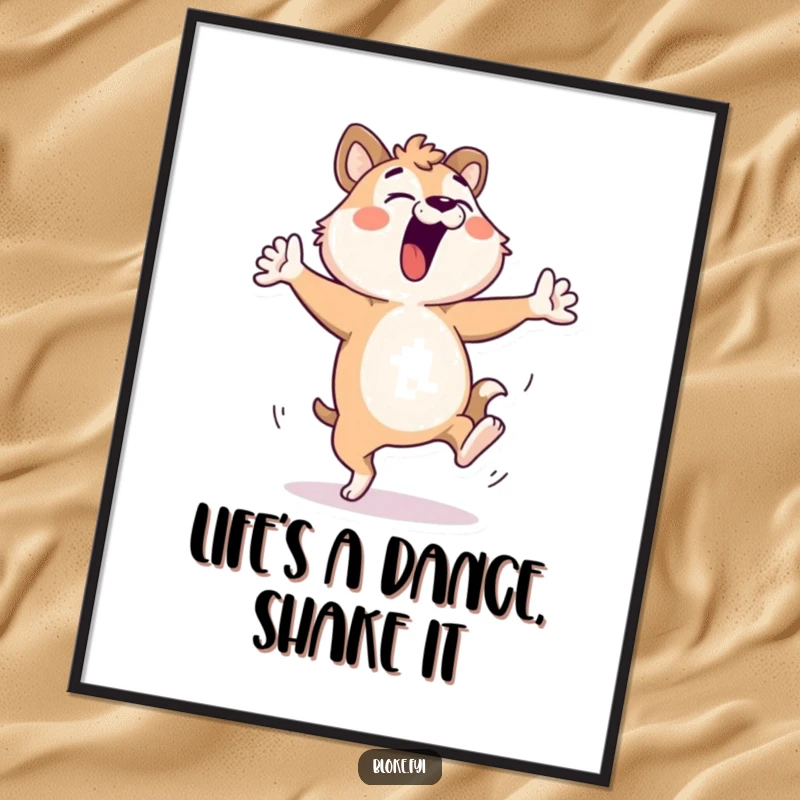 Funny Free Printable Wall Art: Bloke animal character captured mid-dance, legs kicking wildly in a comical pose.