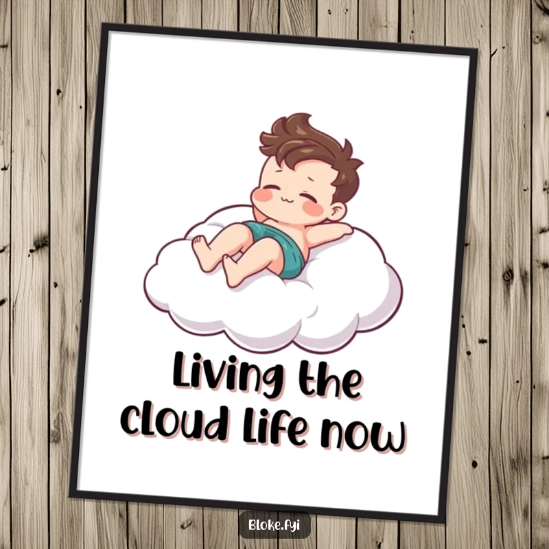 Funny Free Printable Wall Art: A character playfully lounges on a stylized cloud, embodying ultimate relaxation.