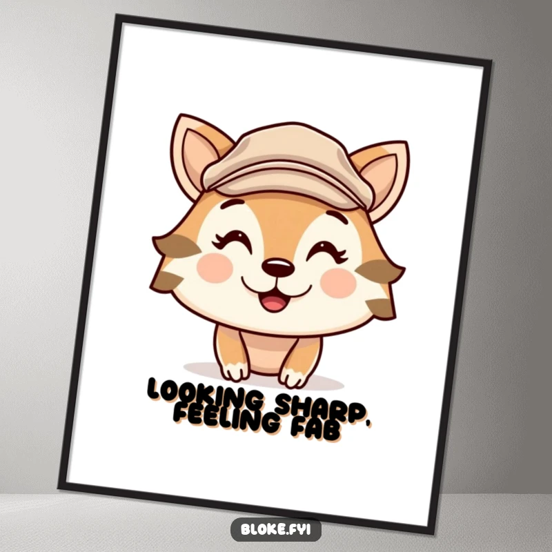 Funny Free Printable Wall Art: Cute animal character wearing a flat cap and a cheeky grin, bringing quirky charm. Downloadable decor.