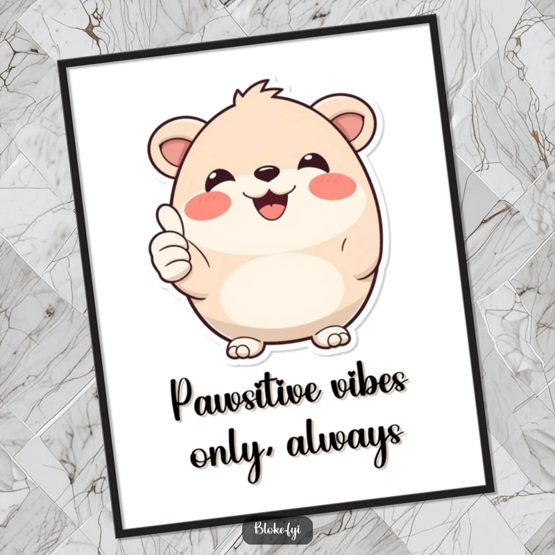 Funny Free Printable Wall Art: A happy, plump animal smiles widely and gives a double thumbs-up, radiating positivity.