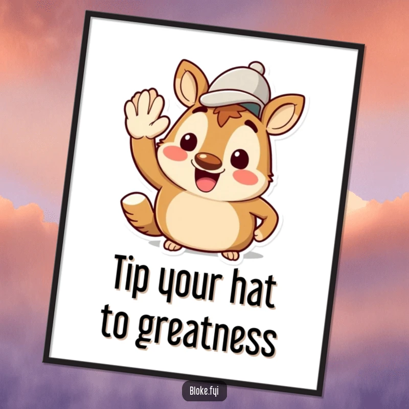Funny Free Printable Wall Art: Bloke animal character giving an enthusiastic salute, tip of jaunty cap slightly askew.