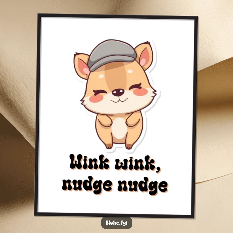 Funny Free Printable Wall Art featuring a stout animal in a flat cap, playfully winking, adding humor to home decor.