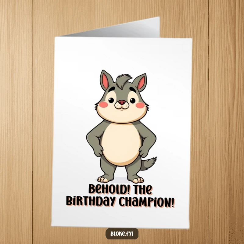 Funny Free Printable Birthday Card: Proud animal character standing tall, chest puffed out, exuding confidence and birthday cheer.