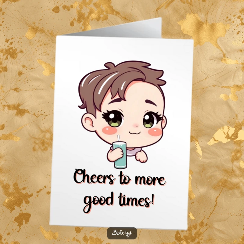 Funny Free Printable Birthday Card of an amiable character offering a pint, a warm and humorous downloadable greeting.