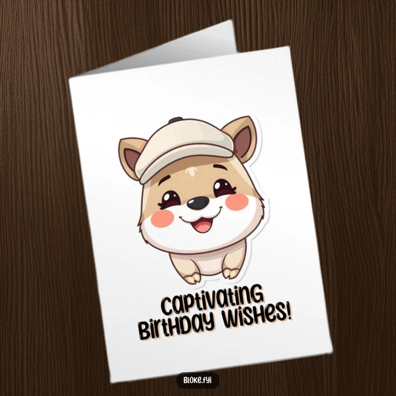 Funny Free Printable Birthday Card: A cute animal wearing a flat cap, grinning broadly with birthday excitement.