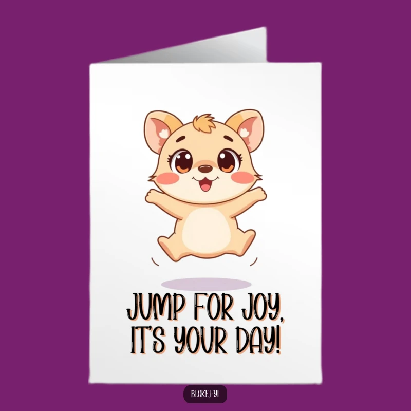 Free Printable Birthday Card: Excited Animal Clumsy Jump Funny Downloadable Gift
