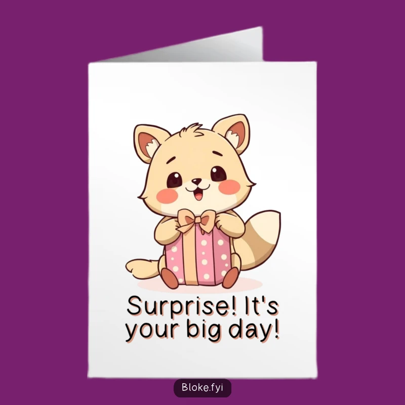 Free Printable Birthday Card: Excited Bloke Animal Surprise Gift Funny Downloadable Gift