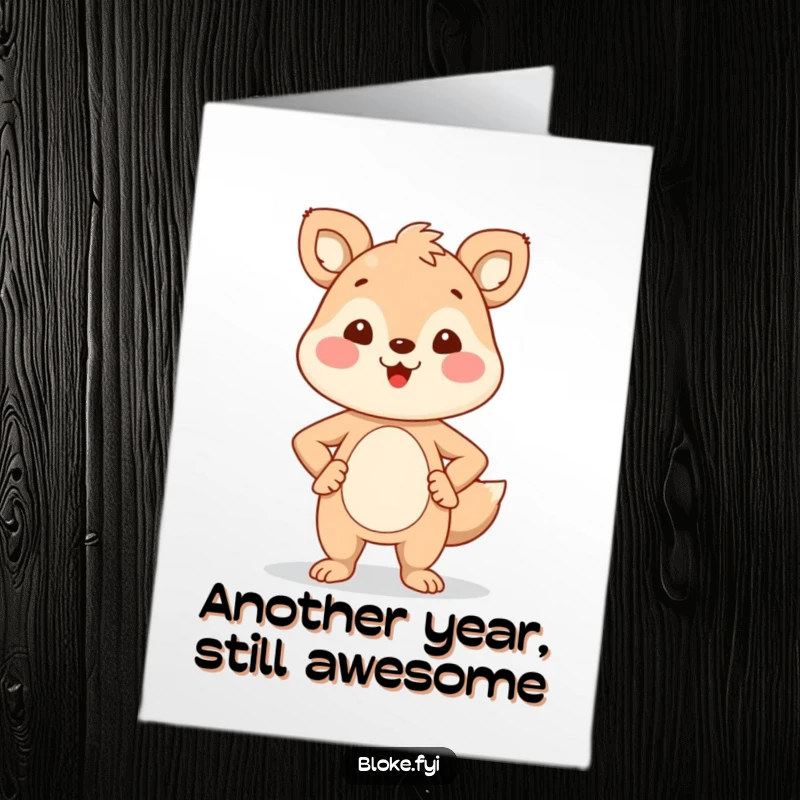 Funny Free Printable Birthday Card: A proud animal stands with hands on hips, sporting a big smile.