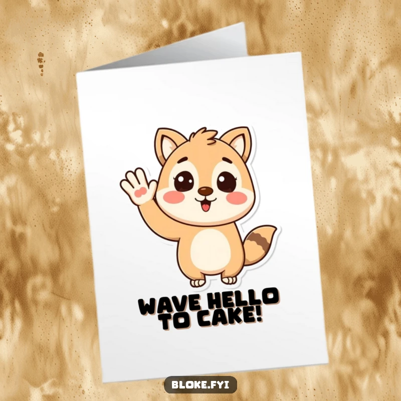 Funny Free Printable Birthday Card: Stylized animal giving a friendly, enthusiastic wave, spreading birthday cheer. Downloadable fun.