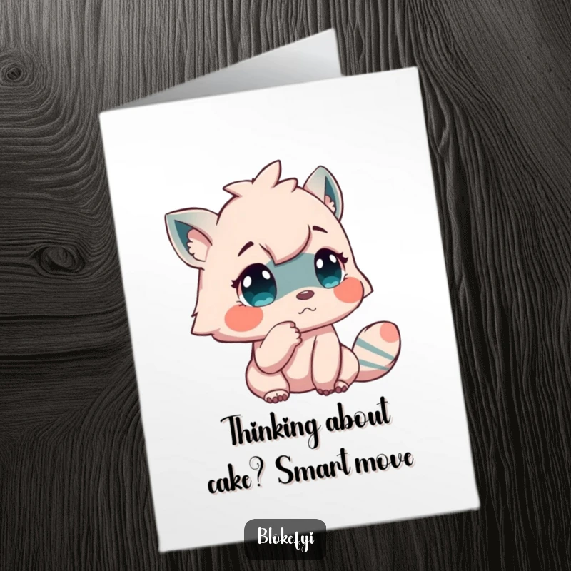 Funny Free Printable Birthday Card: Creature tapping chin in deep contemplation, wishing a thoughtful birthday greeting.