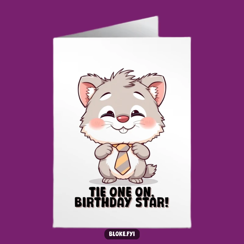 Free Printable Funny Birthday Card: Cheeky Creature Adjusting Tie - Downloadable DIY Gift