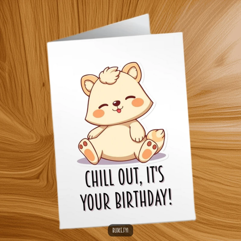 Funny Free Printable Birthday Card: Cartoon animal strikes a casual lounging pose, wishing a relaxed and happy birthday.
