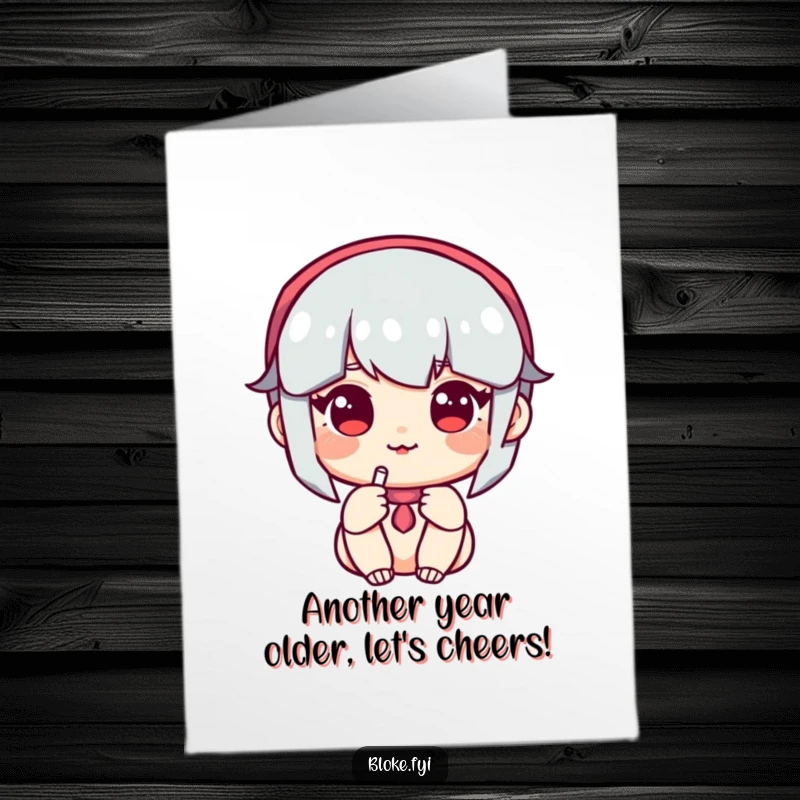 Funny free printable birthday card: Amiable character with a friendly face joyfully offers a frothy pint, ready for a celebration.