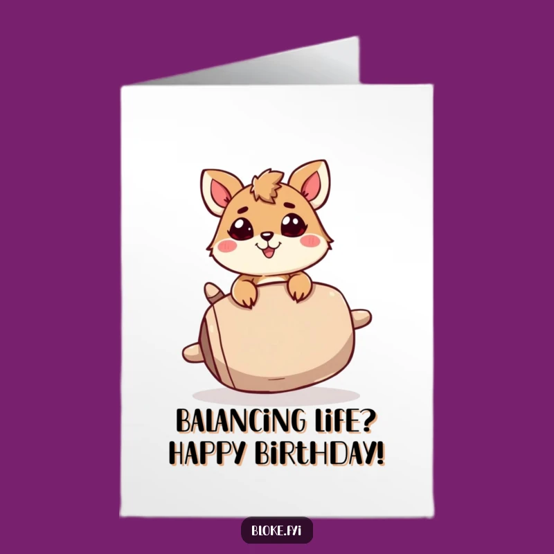 Funny Free Printable Birthday Card: Determined Animal Balances Wobbly Object Hilariously