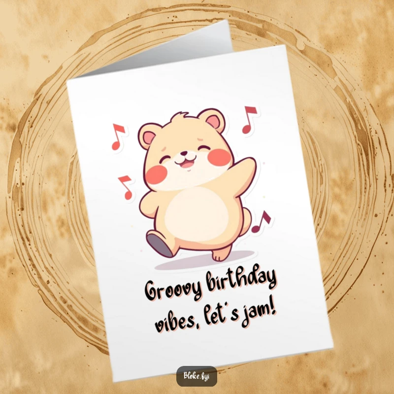 Funny Free Printable Birthday Card: Chubby animal joyfully taps foot to music, radiating happy vibes, perfect for a printable celebration.