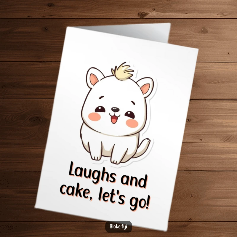 Funny free printable birthday card: A charming animal with a rough outline bursts into hearty laughter, spreading birthday cheer.
