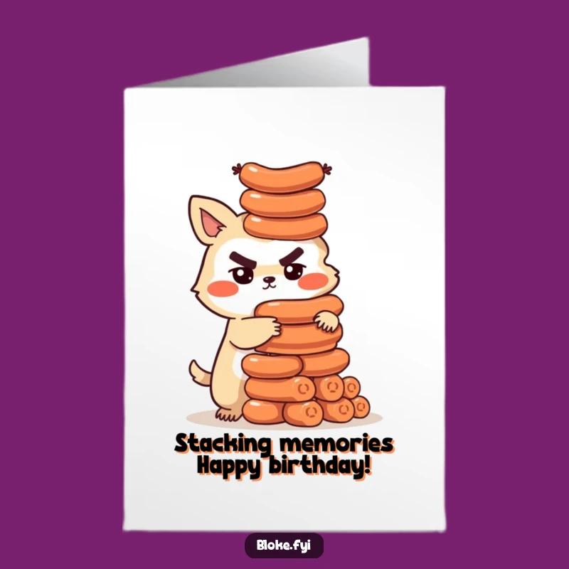Free Printable Funny Birthday Card: Sausage Tower Bloke Animal Humor Downloadable Gift
