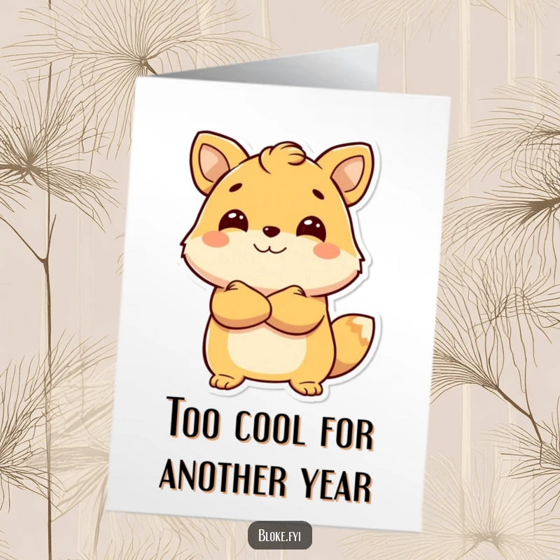 Funny Free Printable Birthday Card: Confident animal character arms crossed, ready to celebrate with a smile, downloadable gift.