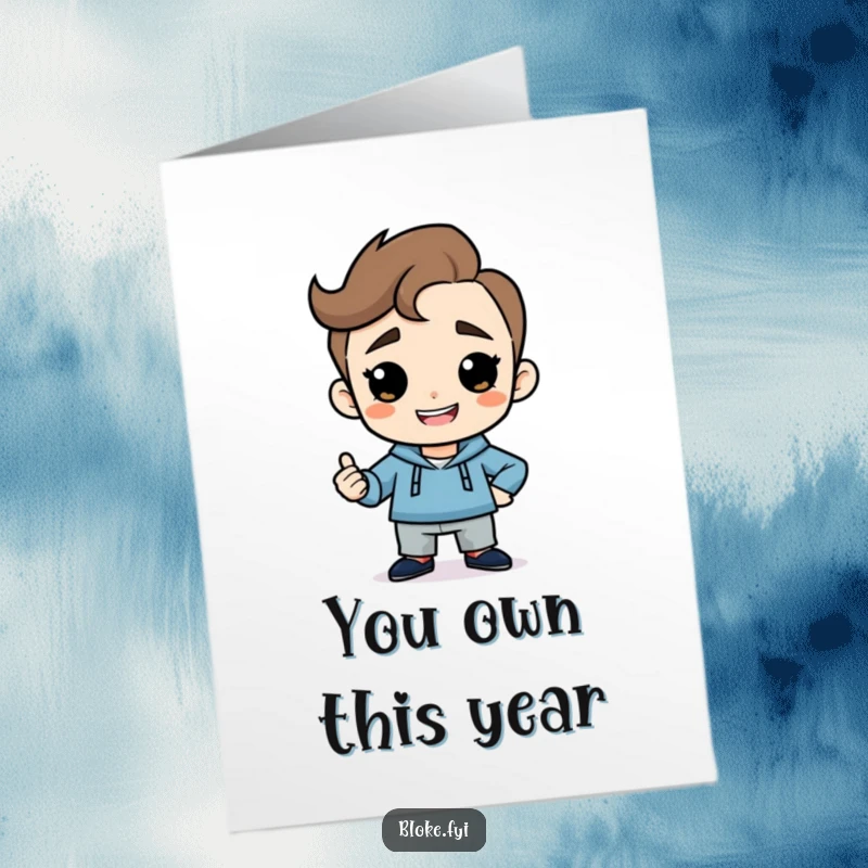 Funny Free Printable Happy Birthday card: Simple guy with a cheeky grin striking a bold, confident pose.