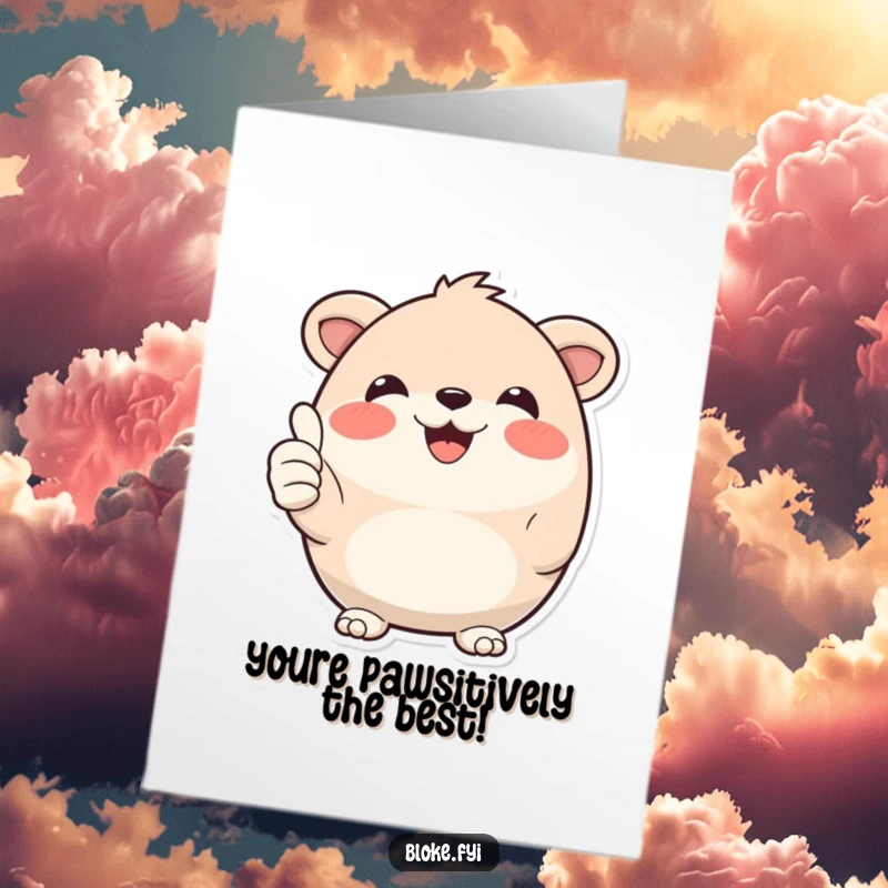 Funny Free Printable Birthday Card featuring a chubby, smiling animal giving a double thumbs-up, celebrating with enthusiasm.