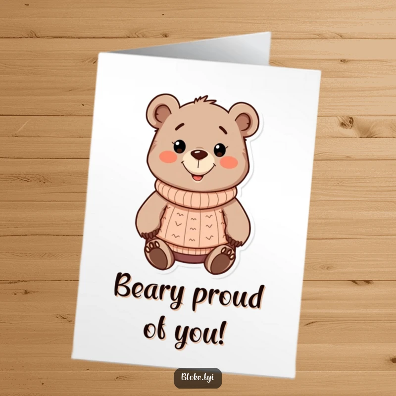 Funny Free Printable Congratulations Card of a cartoonish bear in a sweater, offering a warm and friendly congratulatory message.