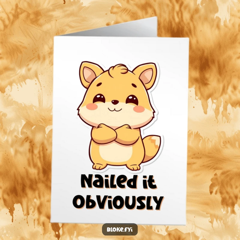 Funny Free Printable Congratulations Card: Confident animal character arms crossed, celebrating success with a proud grin, downloadable.