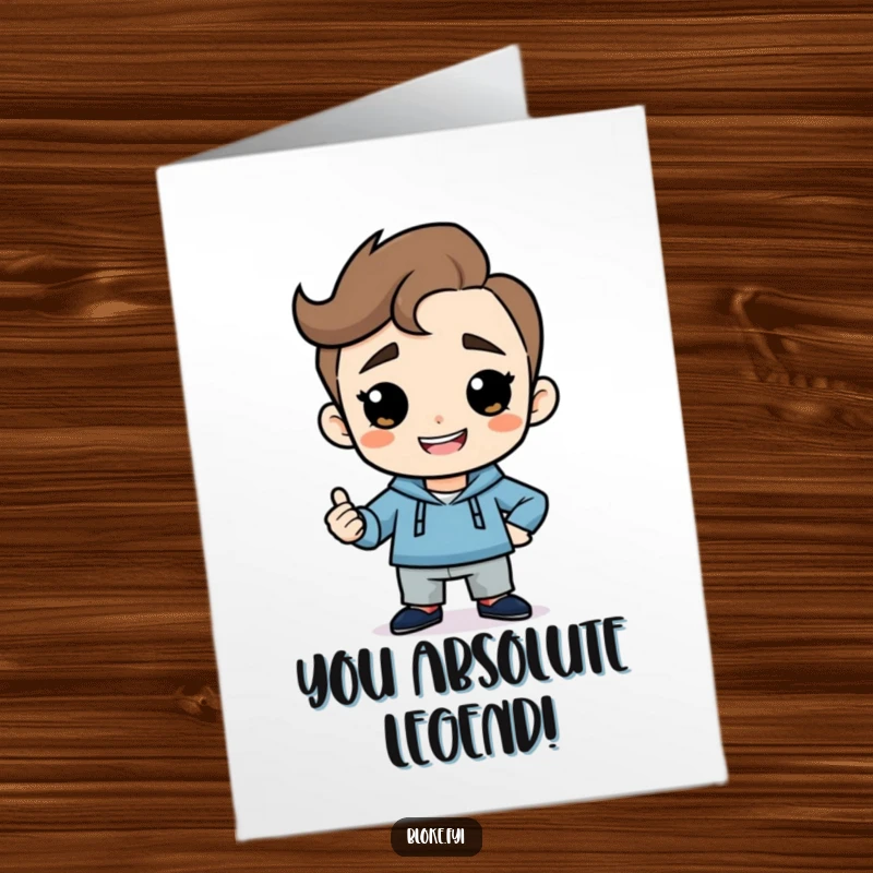 Funny Free Printable Congratulations card: Simple guy with a cheeky grin in a confident, triumphant pose.