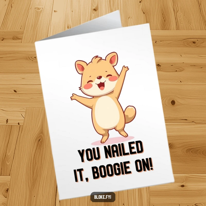 Funny free printable congratulations card: A sturdy animal performs a clumsy yet incredibly joyful dance, celebrating a fantastic achievement.