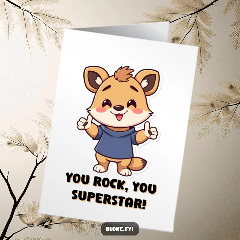 Funny Free Printable Congrats Card: An energetic animal character striking a funny, casual, and relaxed pose, celebrating success.