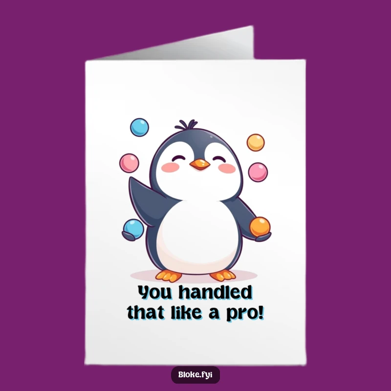 Free Printable Congrats Card: Penguin Juggler for Your Success Downloadable