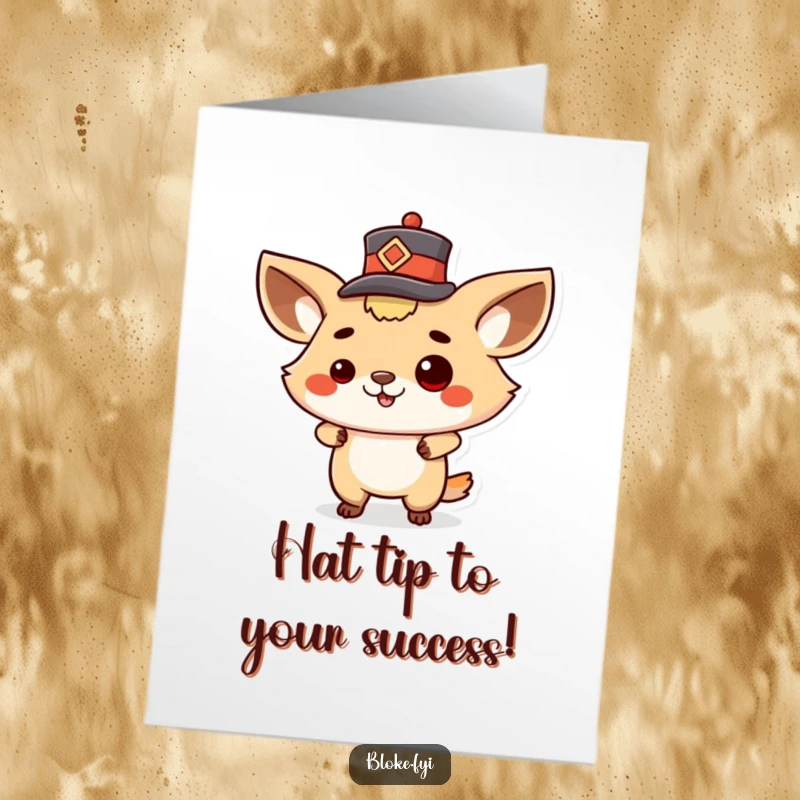 Funny Free Printable Congratulations Card: a proud animal character swaggering and tipping a tiny hat in celebration.