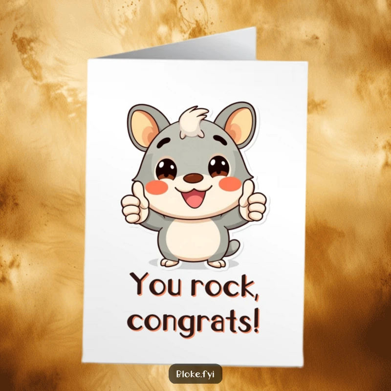 Funny Free Printable Congratulations Card: Cheerful animal character giving double thumbs up, celebrating a win.