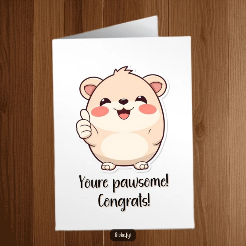 Funny Free Printable Congratulations Card: A stout, gleeful animal gives two enthusiastic thumbs up, cheering on success.