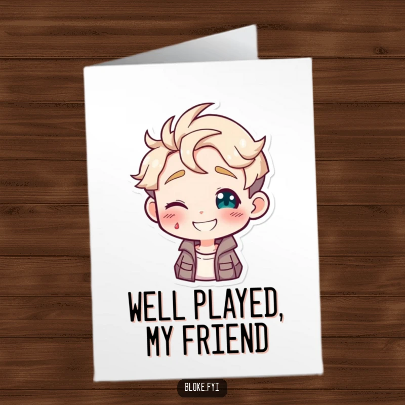 Funny Free Printable Congratulations Card: A smiling guy gives a knowing, playful wink, celebrating their success.