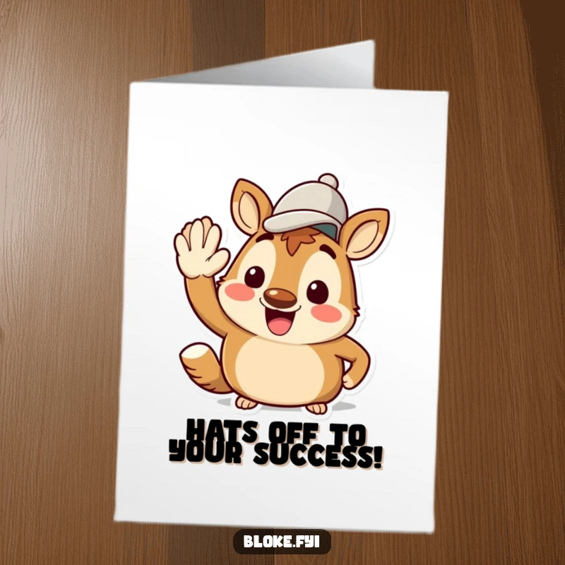 Funny Free Printable Congratulations Card: Bloke animal character giving an enthusiastic salute while tipping a jaunty cap.