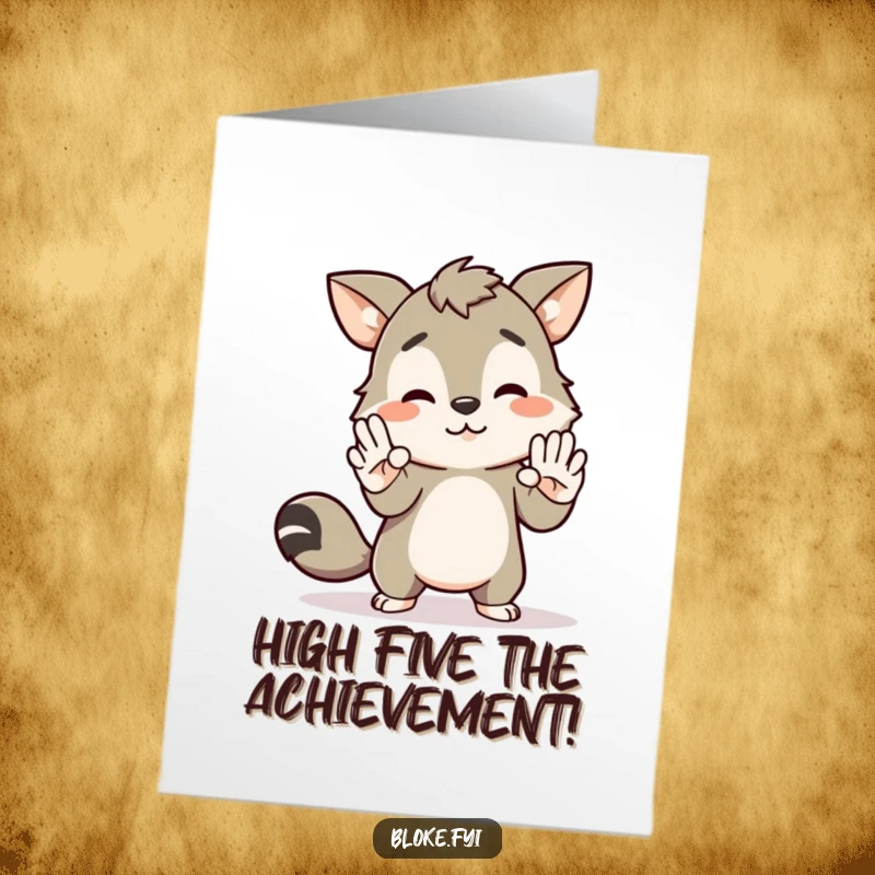 Funny Free Printable Congrats Card: Animal character hilariously attempting a high-five with no one there, a unique celebration.