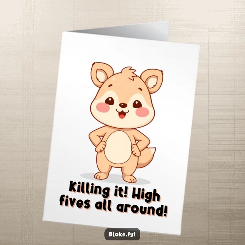 Funny Free Printable Congrats Card: A beaming animal strikes a proud pose, hands on hips.