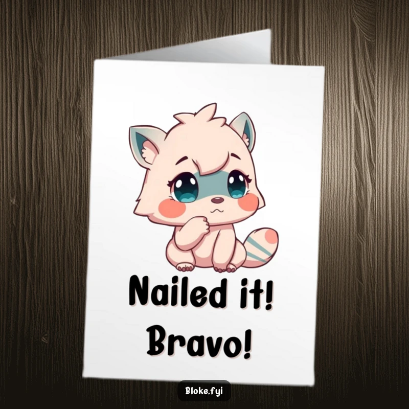 Funny Free Printable Congratulations Card: Creature taps chin in contemplation, cleverly celebrating achievement with a thoughtful look.