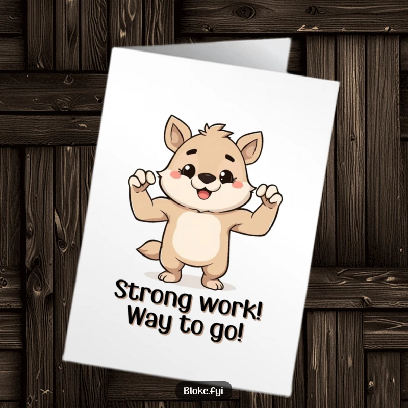 Funny Free Printable Congratulations Card: A stout, cute animal gleefully flexing its little muscles with a sly smile.