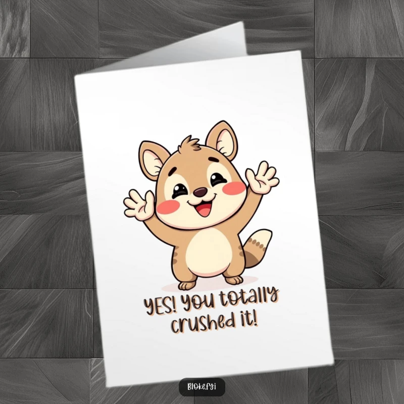 Funny Free Printable Congratulations Card: Happy animal character grinning, giving an enthusiastic, exaggerated high-five to celebrate success.