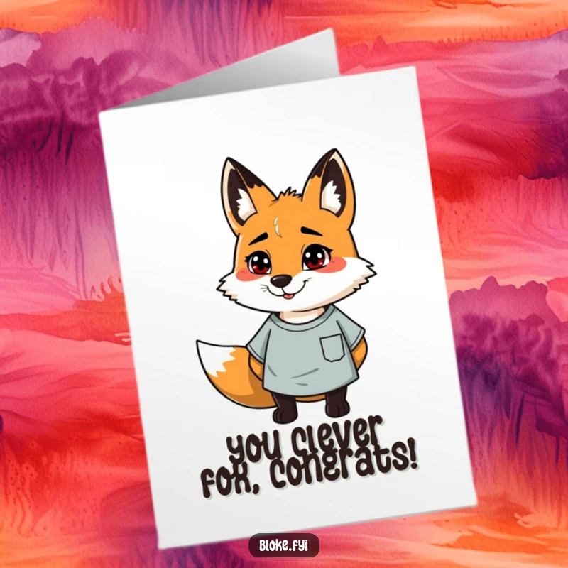 Funny Free Printable Congratulations Card: A friendly, scruffy fox in a t-shirt offers casual congratulations.