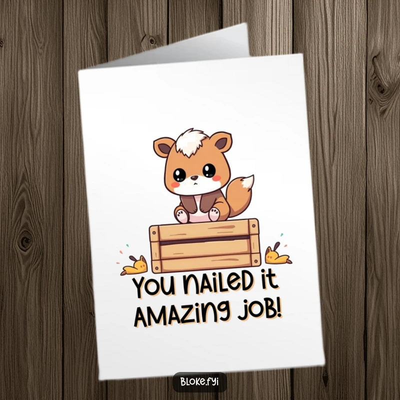 Funny Free Printable Congratulations Card: Stylized animal on a crate, contemplating success with a wise, thoughtful expression.